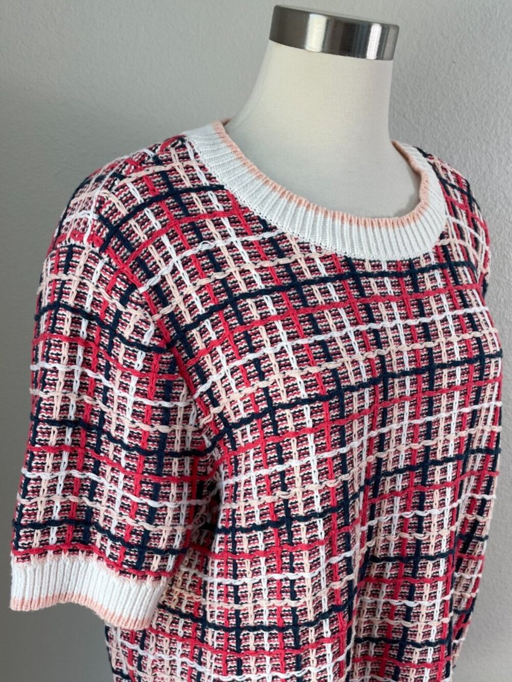 Ann Taylor Womens XL Tweed Sweater Tee Short Sleeve Knit Shirt Top - Picture 4 of 8